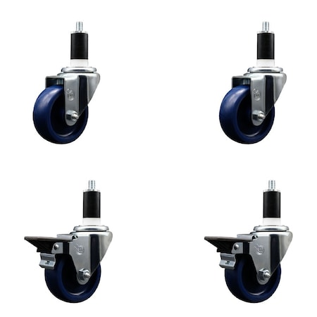 Service Caster 3.5'' Solid Poly Wheel Swivel 1-3/8'' Expanding Stem Caster Set 2 Brakes, 4PK SCC-EX20S3514-SPUS-2-PLB-2-138